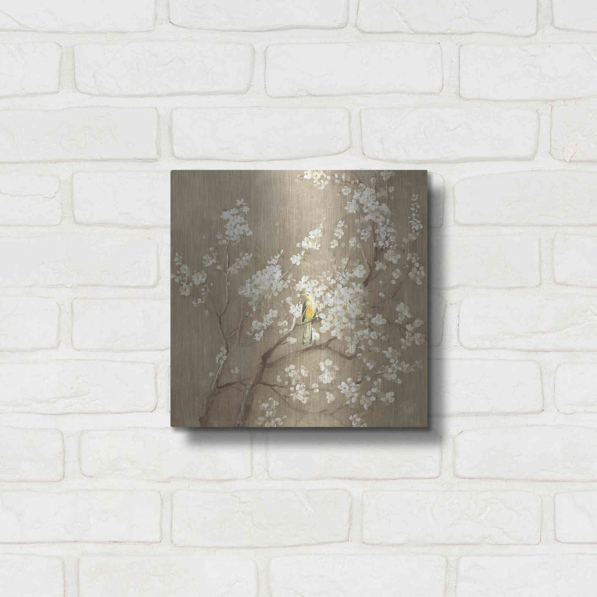 Luxe Metal Art 'White Cherry Blossom I Neutral' by Danhui Nai, Metal Wall Art,12x12