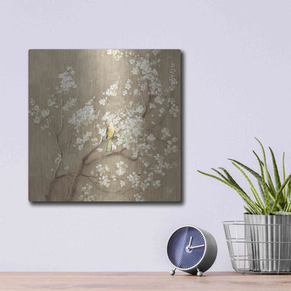 Luxe Metal Art 'White Cherry Blossom I Neutral' by Danhui Nai, Metal Wall Art,12x12