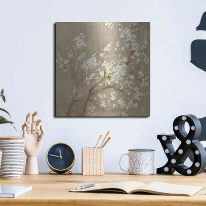 Luxe Metal Art 'White Cherry Blossom I Neutral' by Danhui Nai, Metal Wall Art,12x12