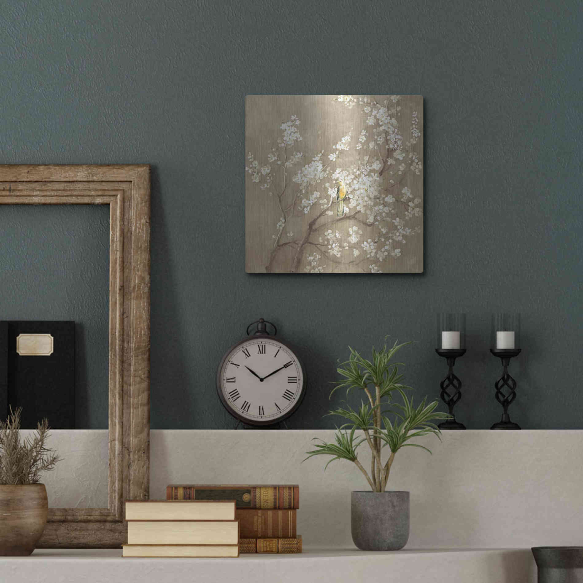 Luxe Metal Art 'White Cherry Blossom I Neutral' by Danhui Nai, Metal Wall Art,12x12