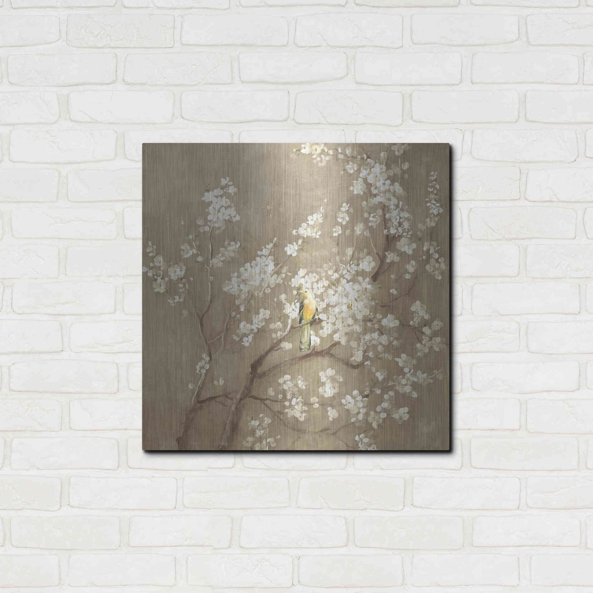 Luxe Metal Art 'White Cherry Blossom I Neutral' by Danhui Nai, Metal Wall Art,24x24