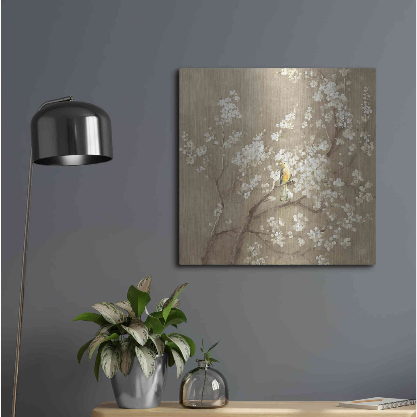 Luxe Metal Art 'White Cherry Blossom I Neutral' by Danhui Nai, Metal Wall Art,24x24