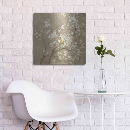 Luxe Metal Art 'White Cherry Blossom I Neutral' by Danhui Nai, Metal Wall Art,24x24