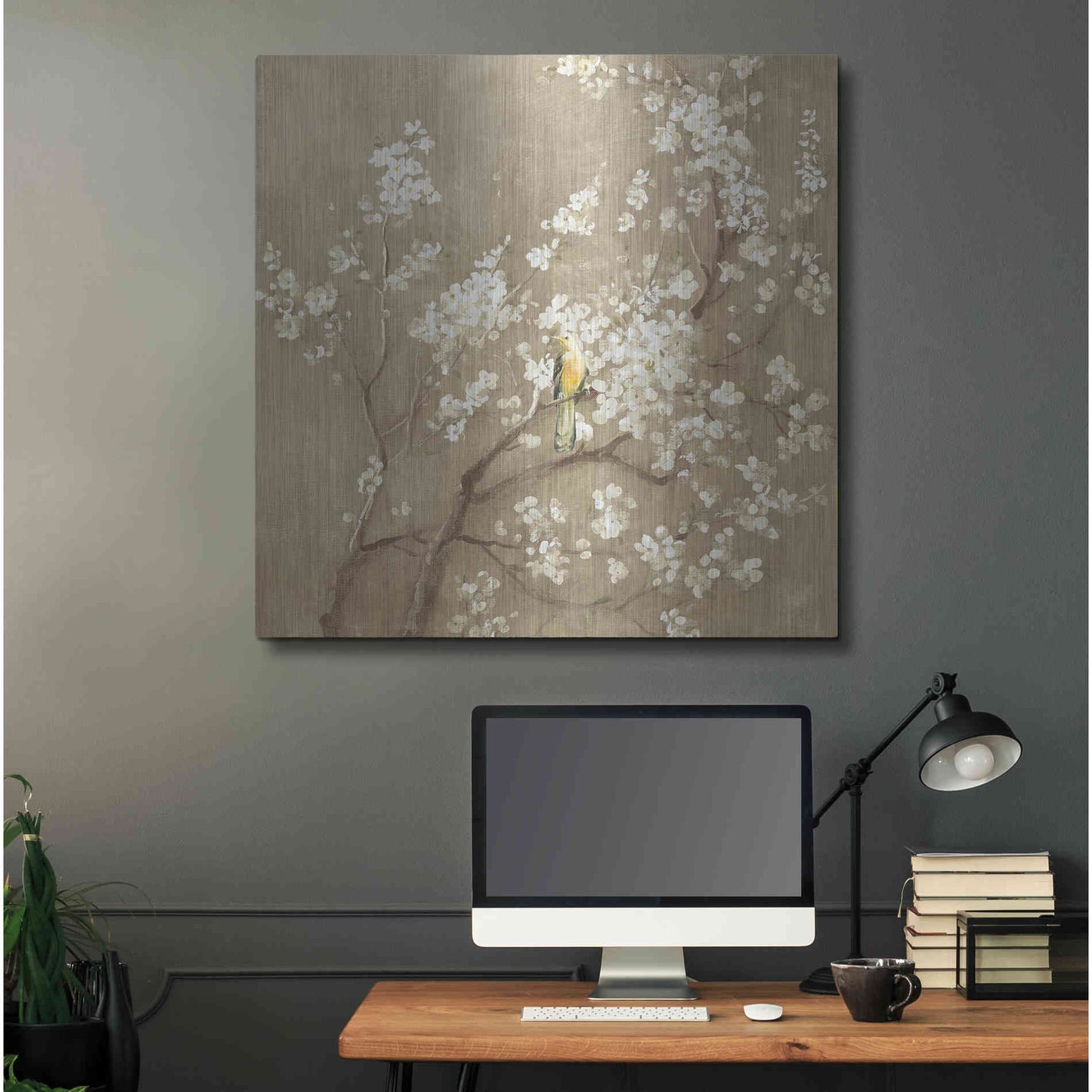 Luxe Metal Art 'White Cherry Blossom I Neutral' by Danhui Nai, Metal Wall Art,36x36