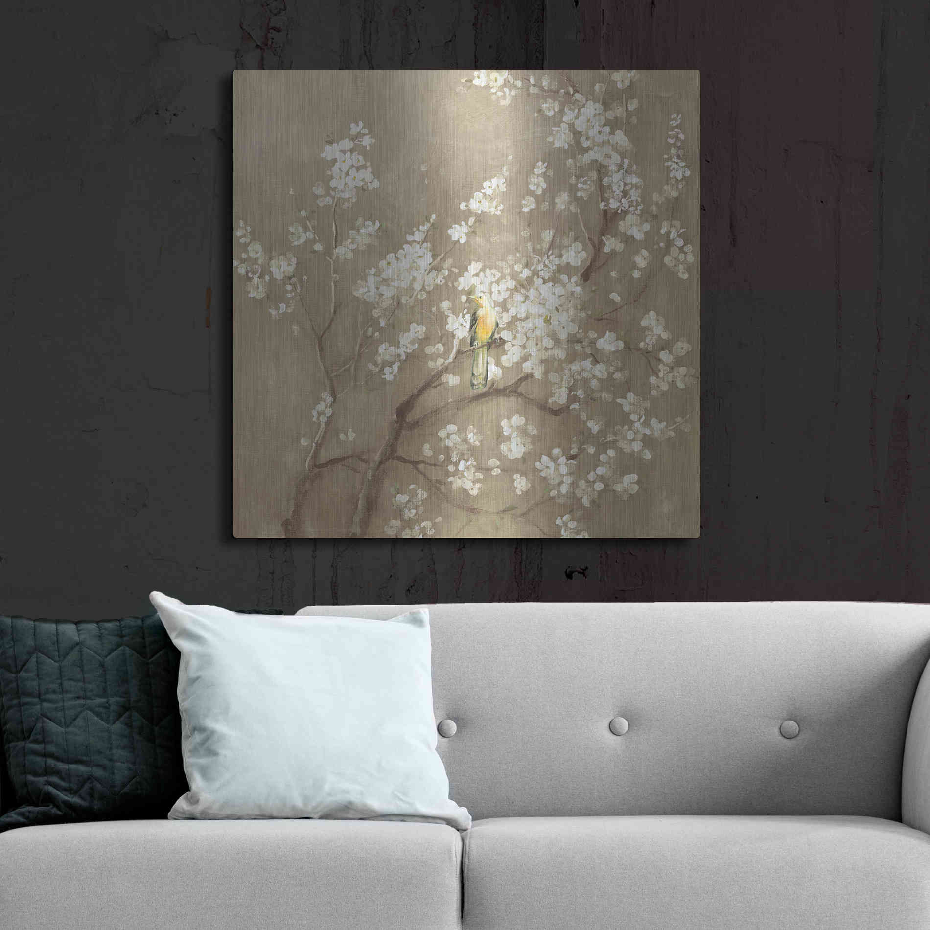 Luxe Metal Art 'White Cherry Blossom I Neutral' by Danhui Nai, Metal Wall Art,36x36