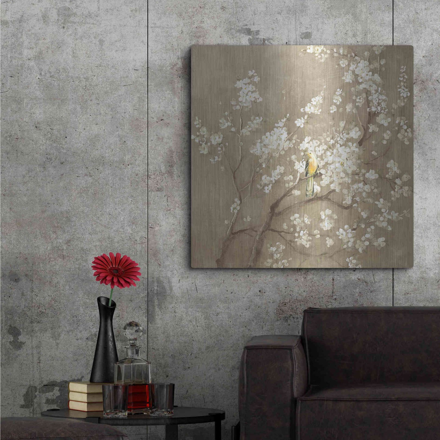 Luxe Metal Art 'White Cherry Blossom I Neutral' by Danhui Nai, Metal Wall Art,36x36