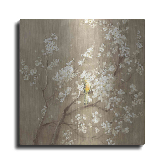 Luxe Metal Art 'White Cherry Blossom I Neutral' by Danhui Nai, Metal Wall Art