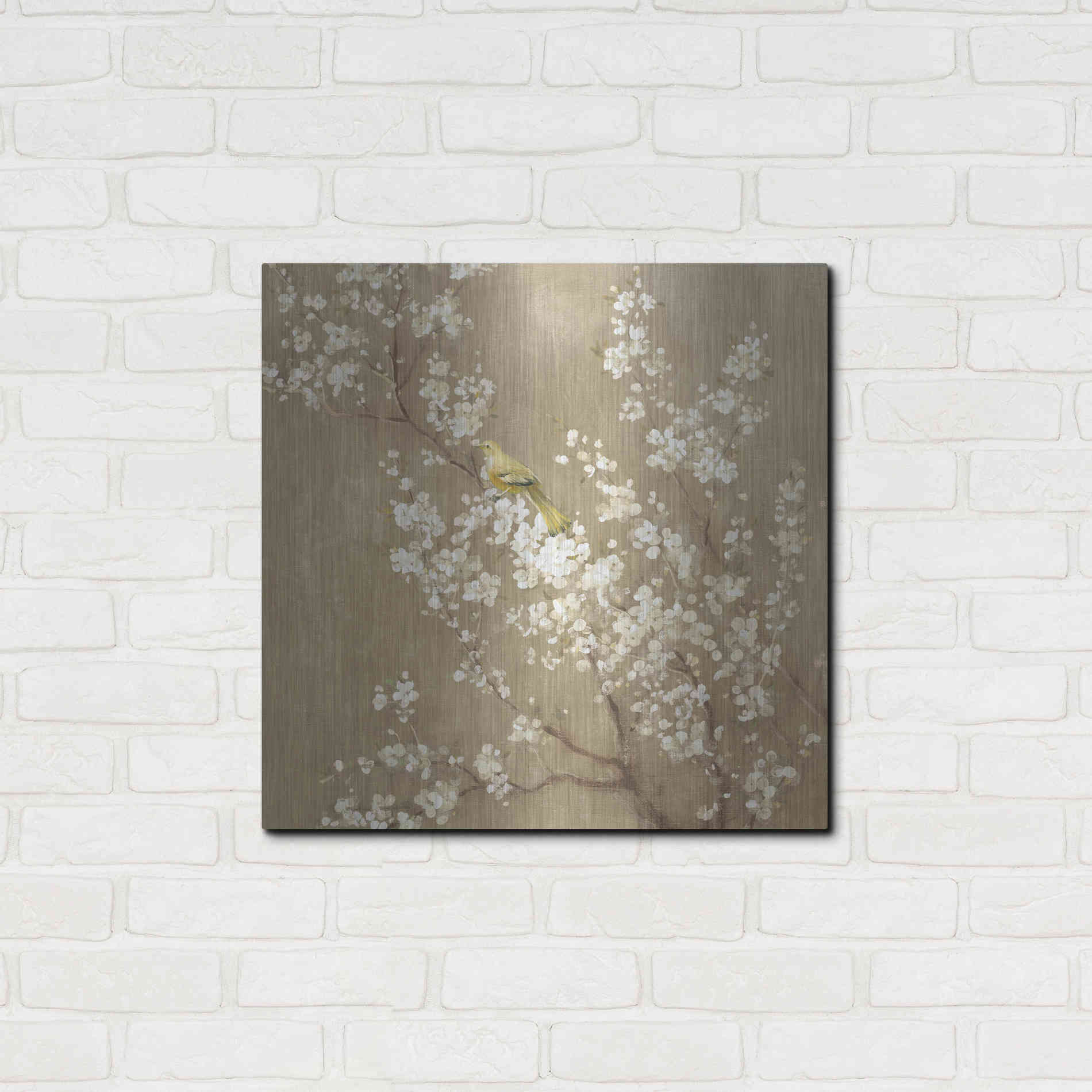 Luxe Metal Art 'White Cherry Blossom II Neutral' by Danhui Nai, Metal Wall Art,24x24