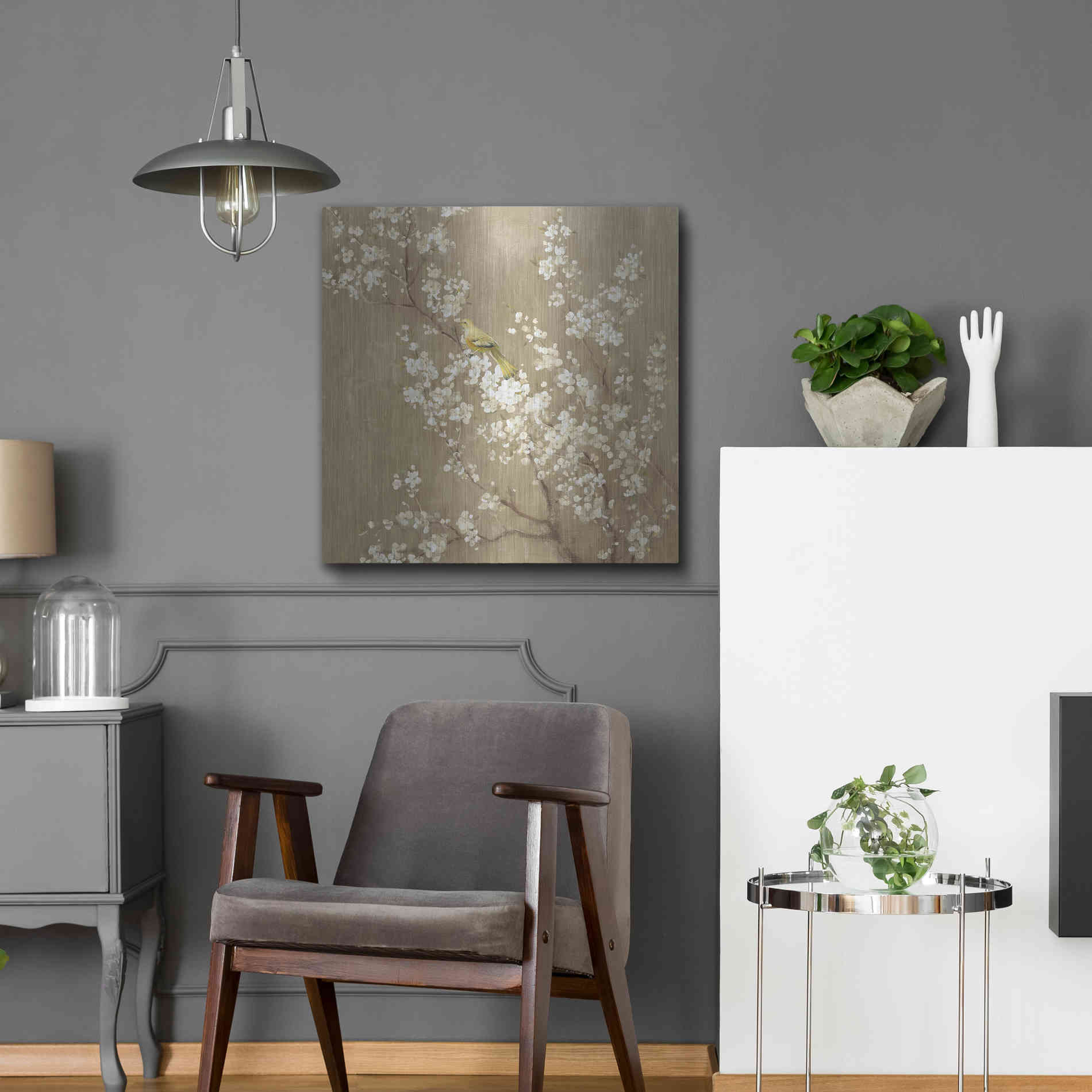 Luxe Metal Art 'White Cherry Blossom II Neutral' by Danhui Nai, Metal Wall Art,24x24