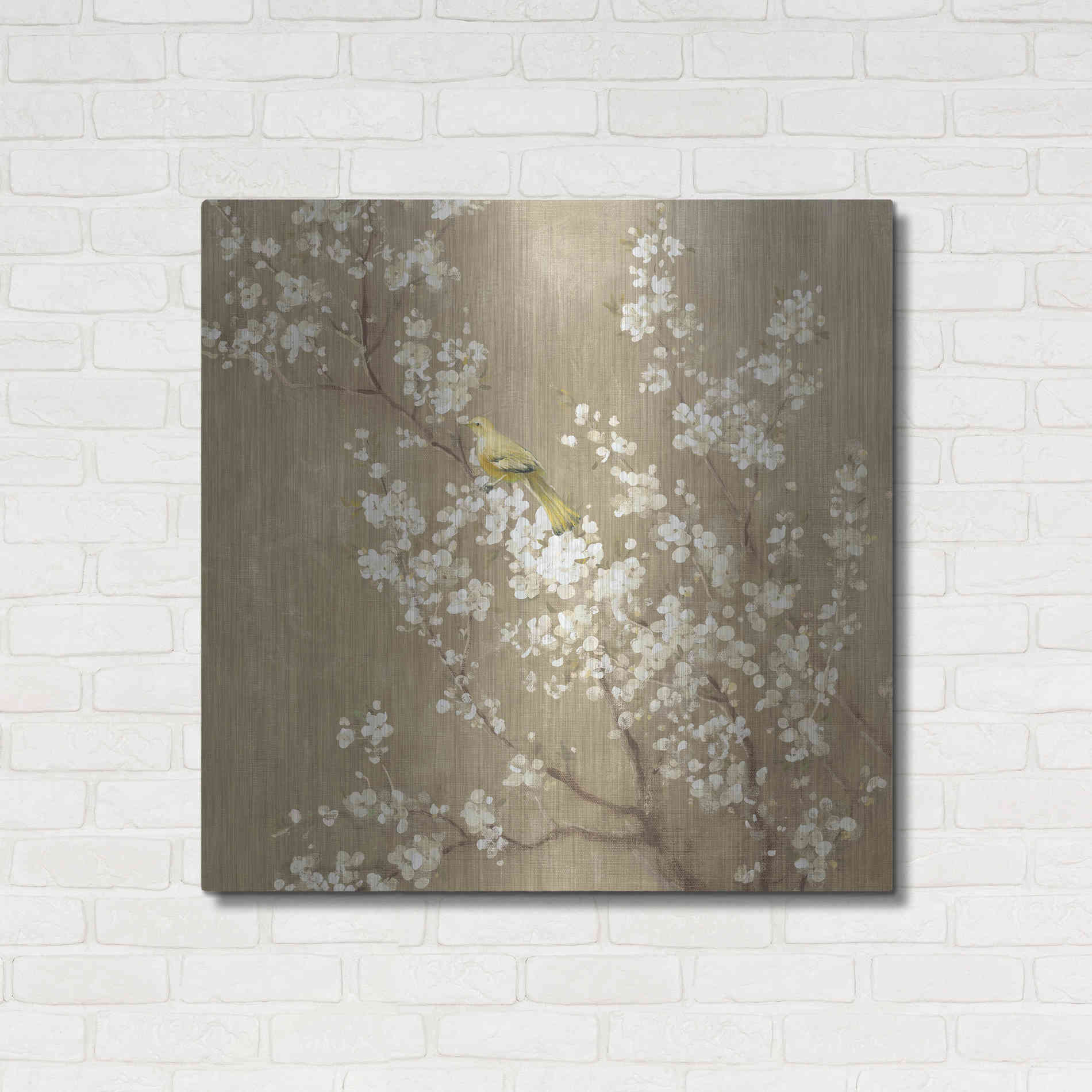 Luxe Metal Art 'White Cherry Blossom II Neutral' by Danhui Nai, Metal Wall Art,36x36