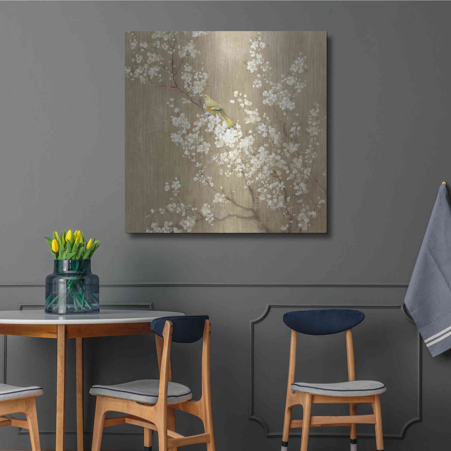 Luxe Metal Art 'White Cherry Blossom II Neutral' by Danhui Nai, Metal Wall Art,36x36