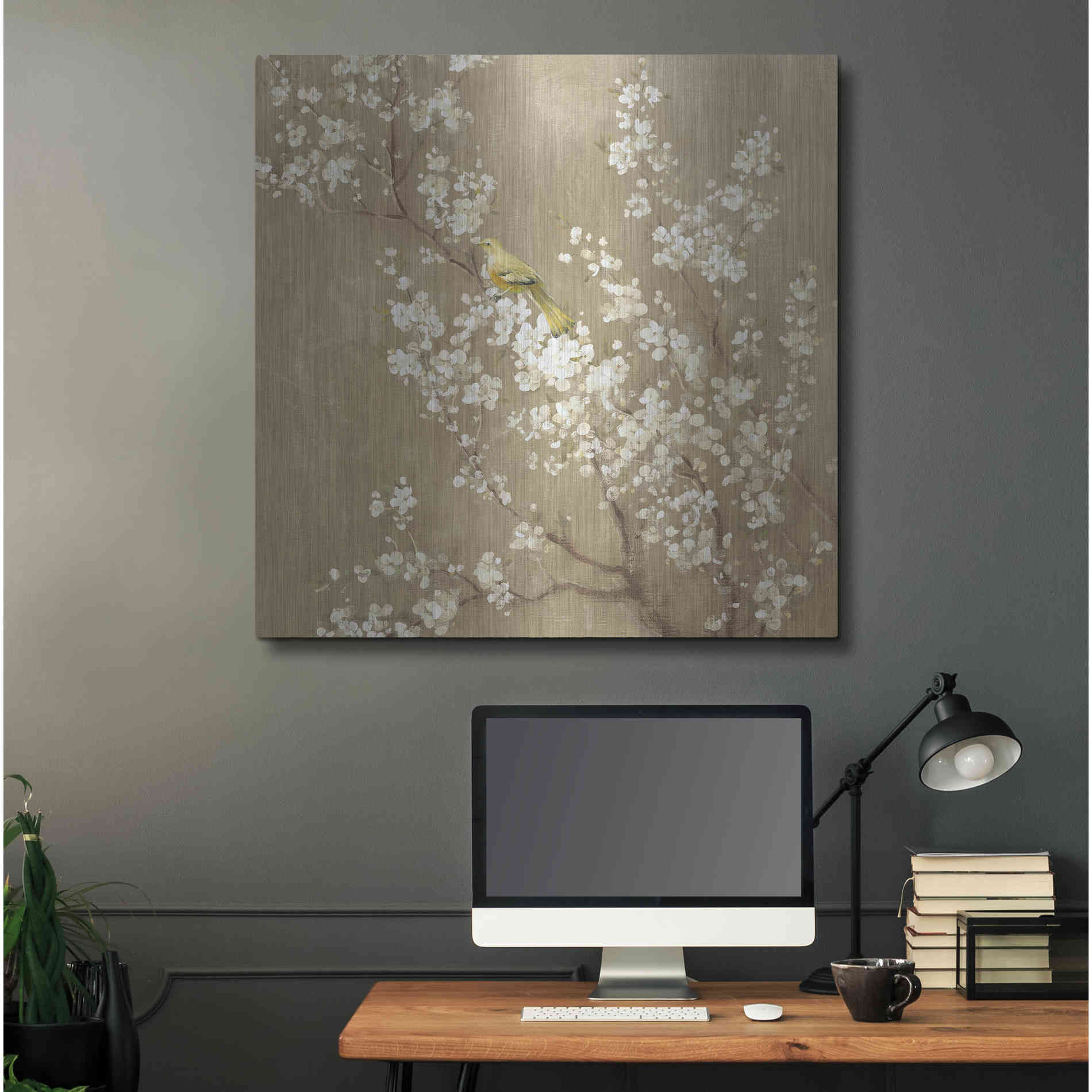 Luxe Metal Art 'White Cherry Blossom II Neutral' by Danhui Nai, Metal Wall Art,36x36