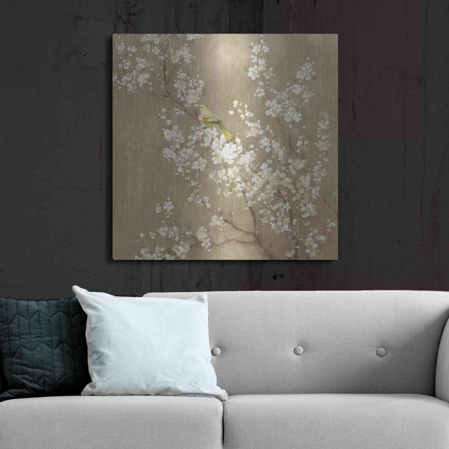 Luxe Metal Art 'White Cherry Blossom II Neutral' by Danhui Nai, Metal Wall Art,36x36