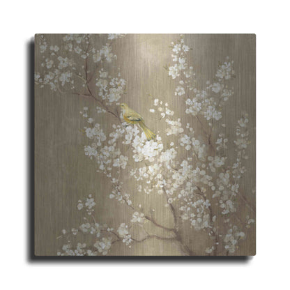 Luxe Metal Art 'White Cherry Blossom II Neutral' by Danhui Nai, Metal Wall Art