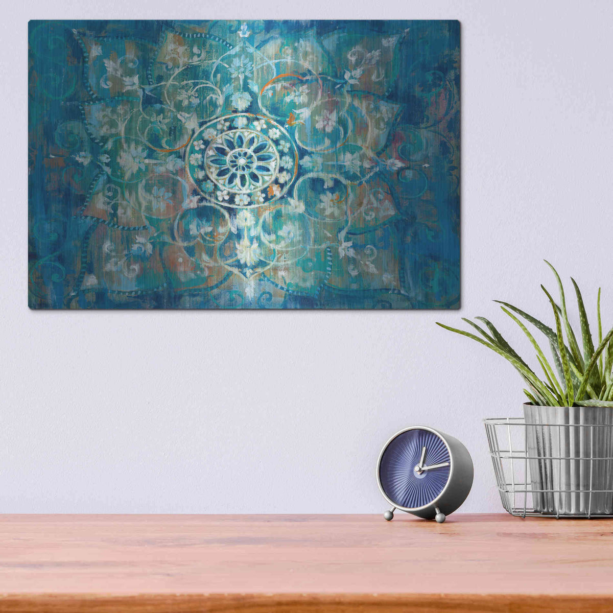 Luxe Metal Art 'Mandala in Blue I' by Danhui Nai, Metal Wall Art,16x12