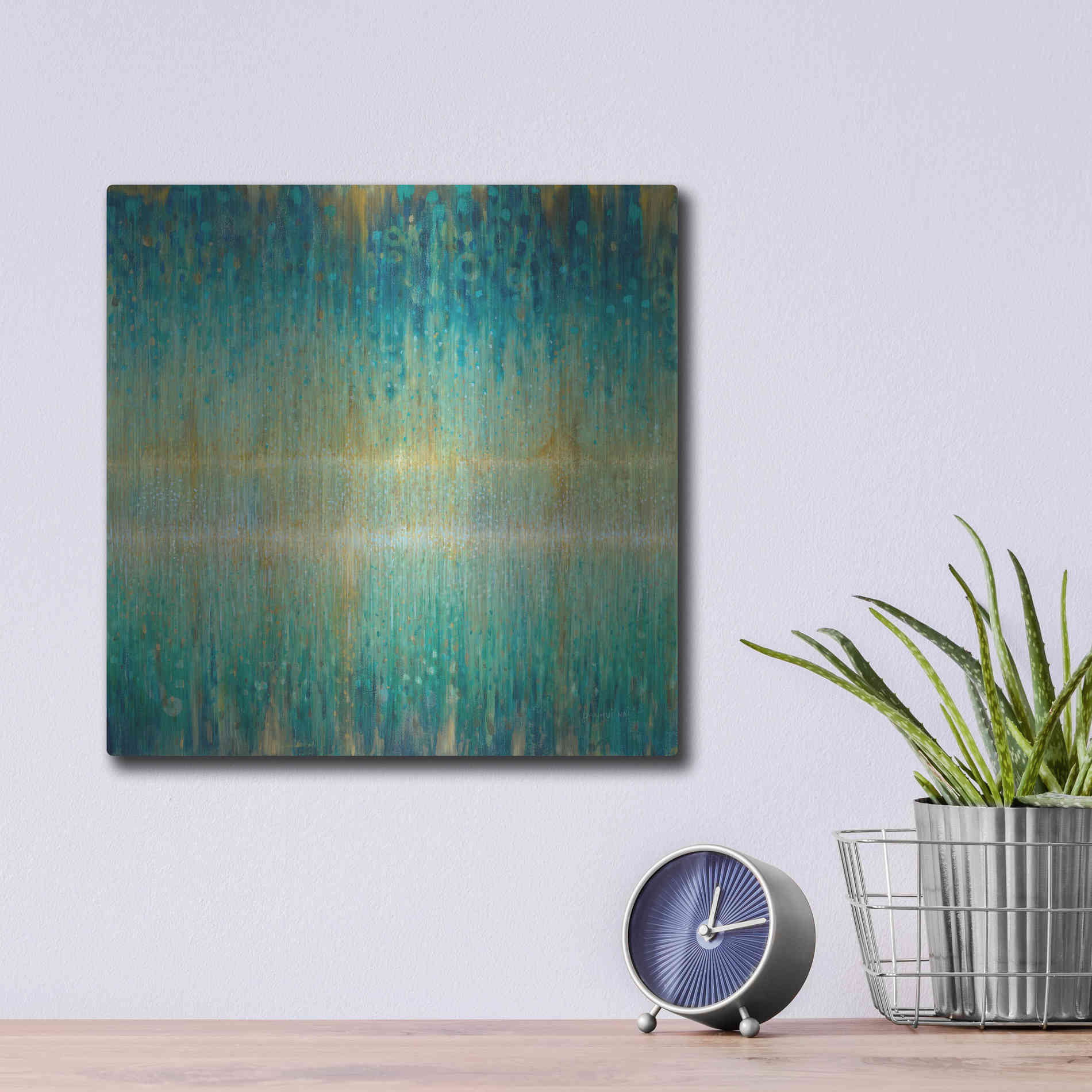 Luxe Metal Art 'Rain Abstract I' by Danhui Nai, Metal Wall Art,12x12
