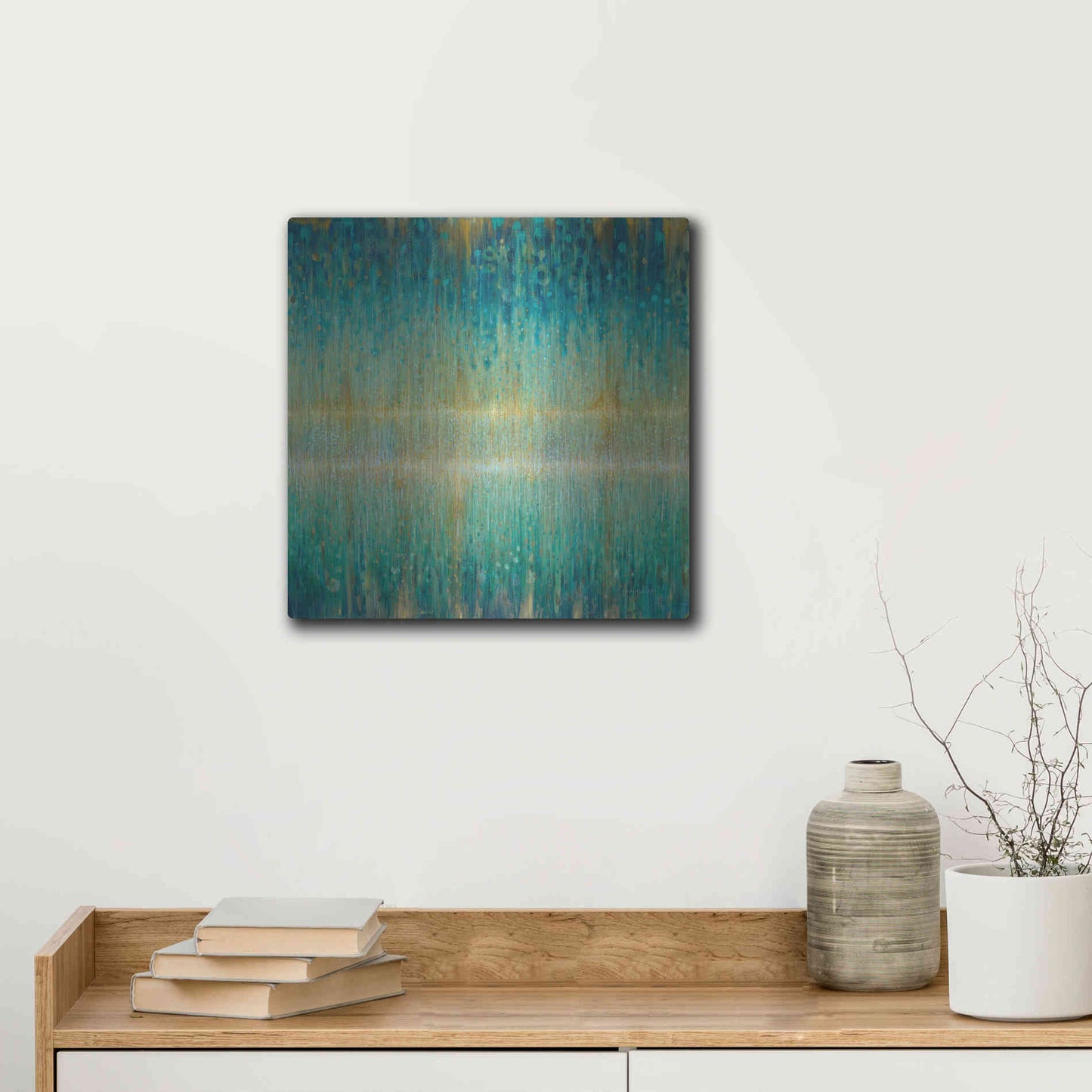 Luxe Metal Art 'Rain Abstract I' by Danhui Nai, Metal Wall Art,12x12