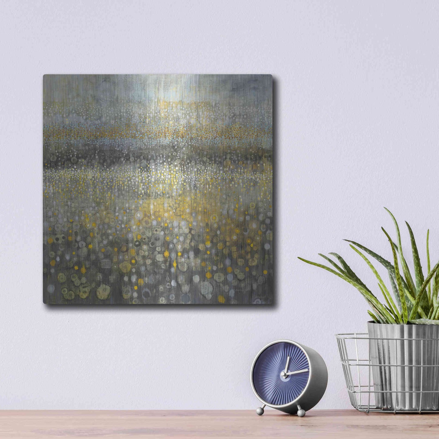 Luxe Metal Art 'Rain Abstract II' by Danhui Nai, Metal Wall Art,12x12