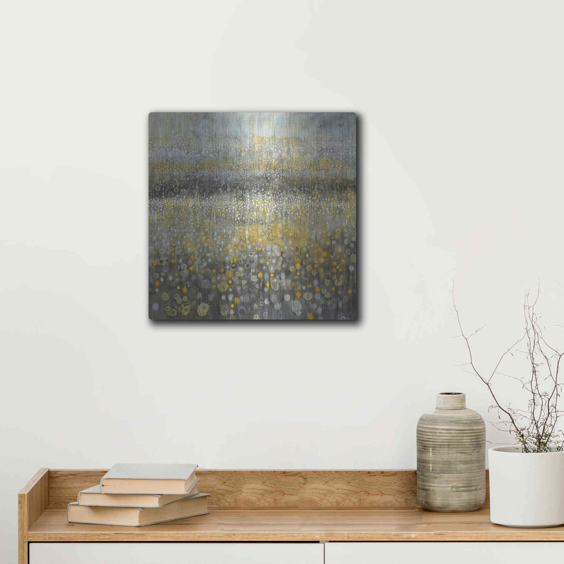 Luxe Metal Art 'Rain Abstract II' by Danhui Nai, Metal Wall Art,12x12