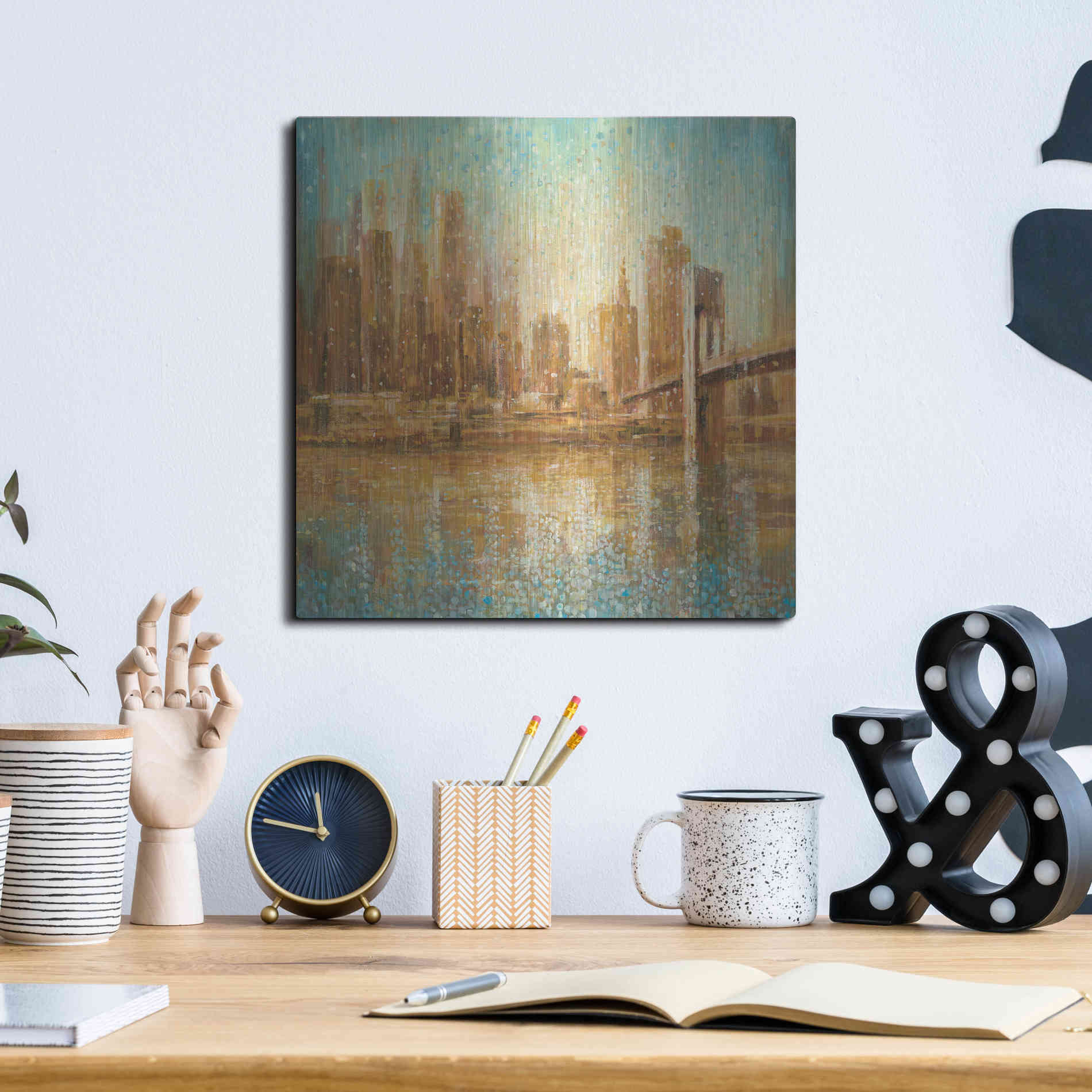 Luxe Metal Art 'Champagne City' by Danhui Nai, Metal Wall Art,12x12