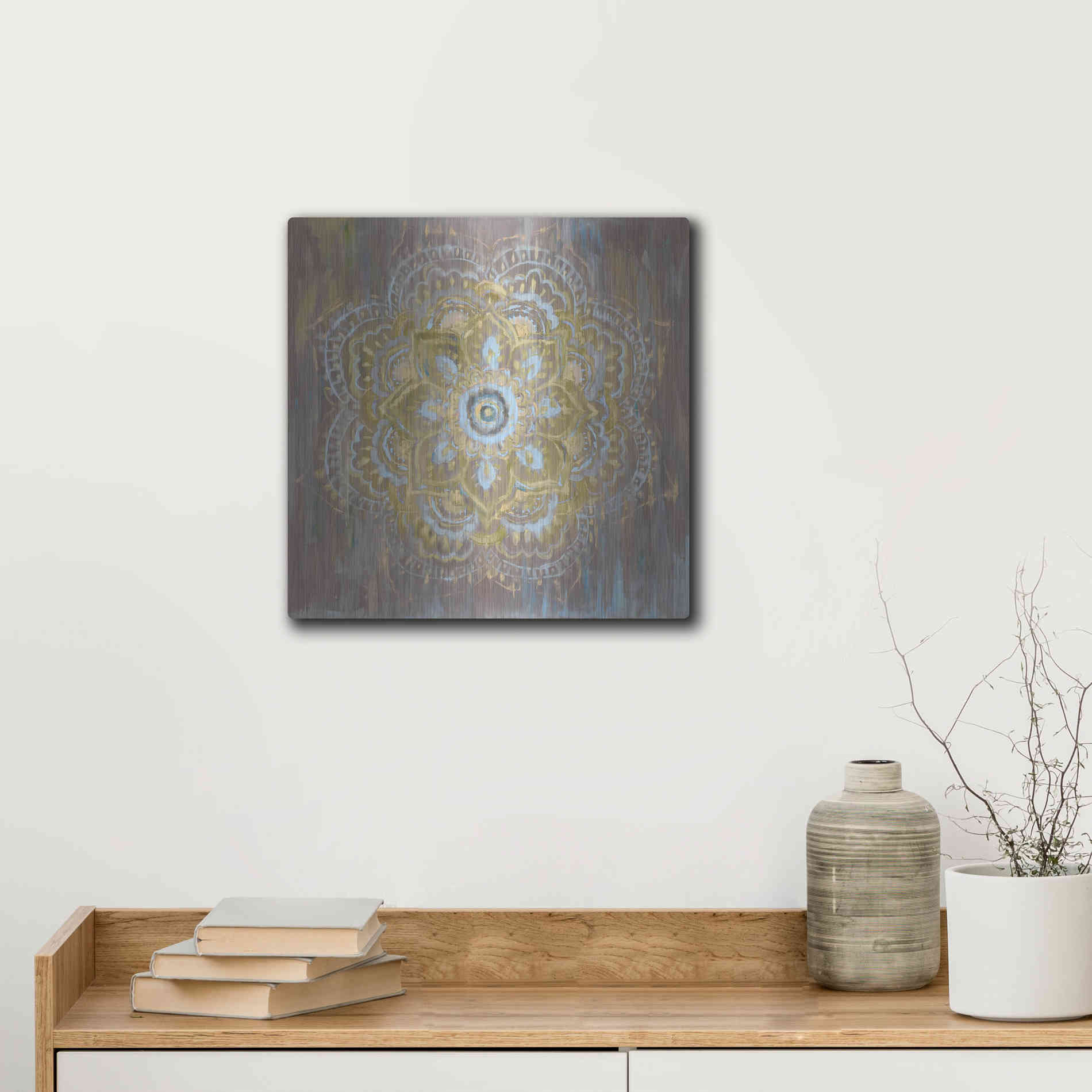 Luxe Metal Art 'Bombay Bohemian Neutral' by Danhui Nai, Metal Wall Art,12x12