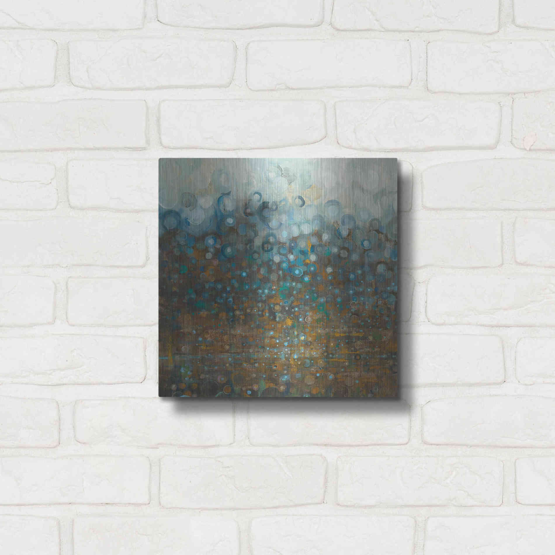 Luxe Metal Art 'Blue And Bronze Dots' by Danhui Nai, Metal Wall Art,12x12