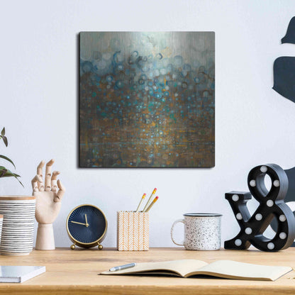 Luxe Metal Art 'Blue And Bronze Dots' by Danhui Nai, Metal Wall Art,12x12