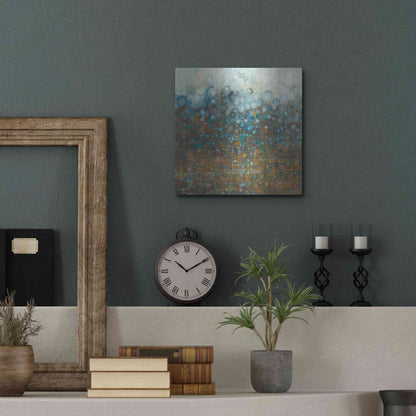 Luxe Metal Art 'Blue And Bronze Dots' by Danhui Nai, Metal Wall Art,12x12