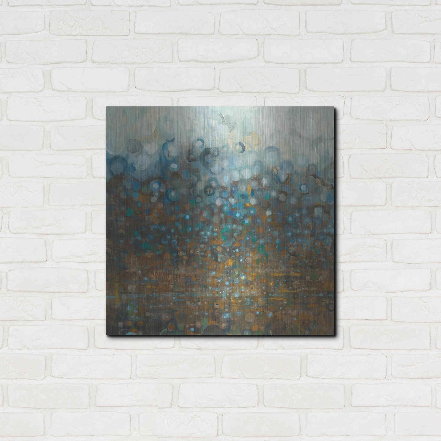 Luxe Metal Art 'Blue And Bronze Dots' by Danhui Nai, Metal Wall Art,24x24