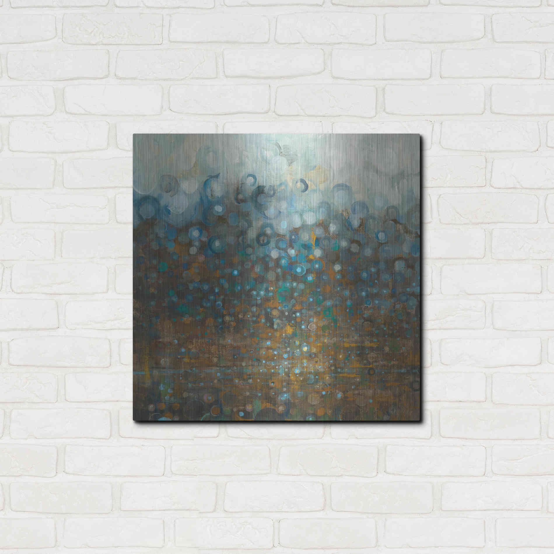 Luxe Metal Art 'Blue And Bronze Dots' by Danhui Nai, Metal Wall Art,24x24