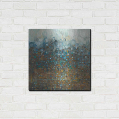Luxe Metal Art 'Blue And Bronze Dots' by Danhui Nai, Metal Wall Art,24x24