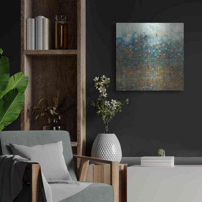 Luxe Metal Art 'Blue And Bronze Dots' by Danhui Nai, Metal Wall Art,24x24