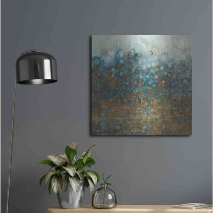 Luxe Metal Art 'Blue And Bronze Dots' by Danhui Nai, Metal Wall Art,24x24