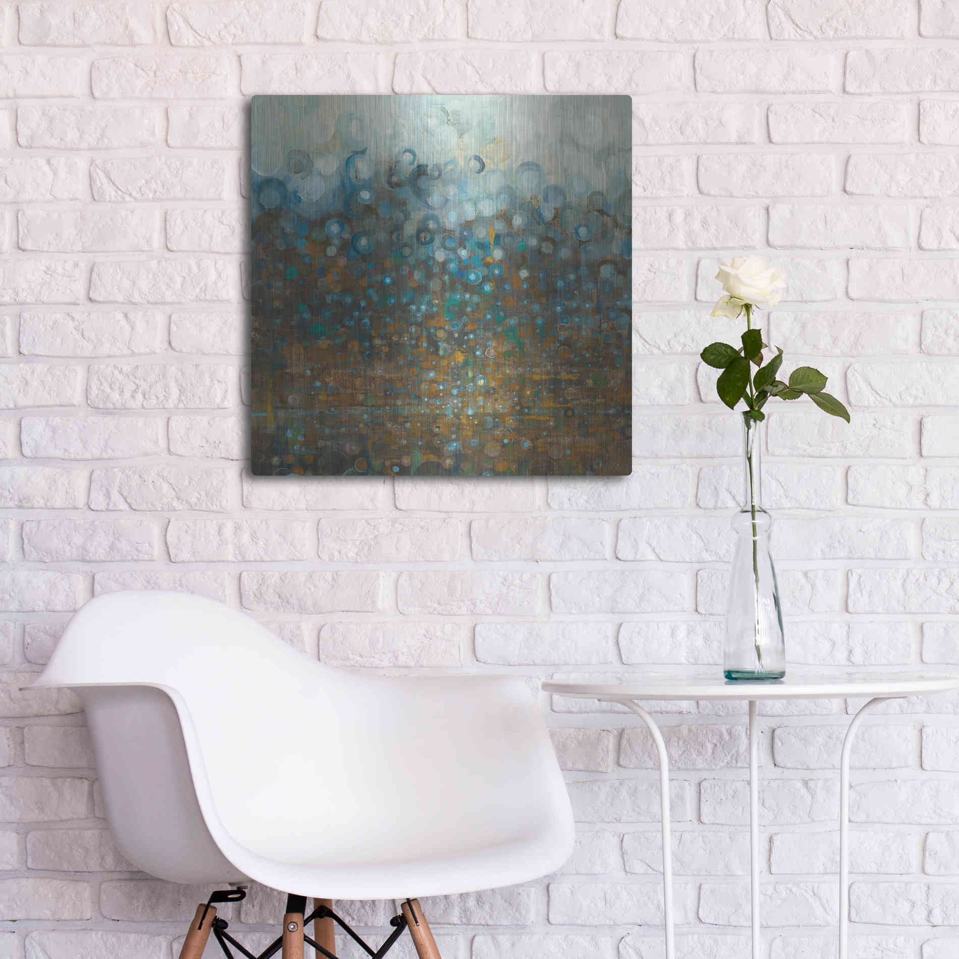 Luxe Metal Art 'Blue And Bronze Dots' by Danhui Nai, Metal Wall Art,24x24