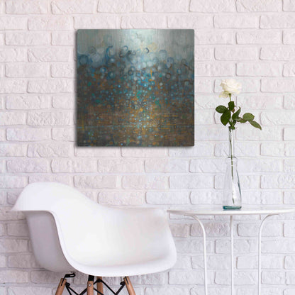 Luxe Metal Art 'Blue And Bronze Dots' by Danhui Nai, Metal Wall Art,24x24