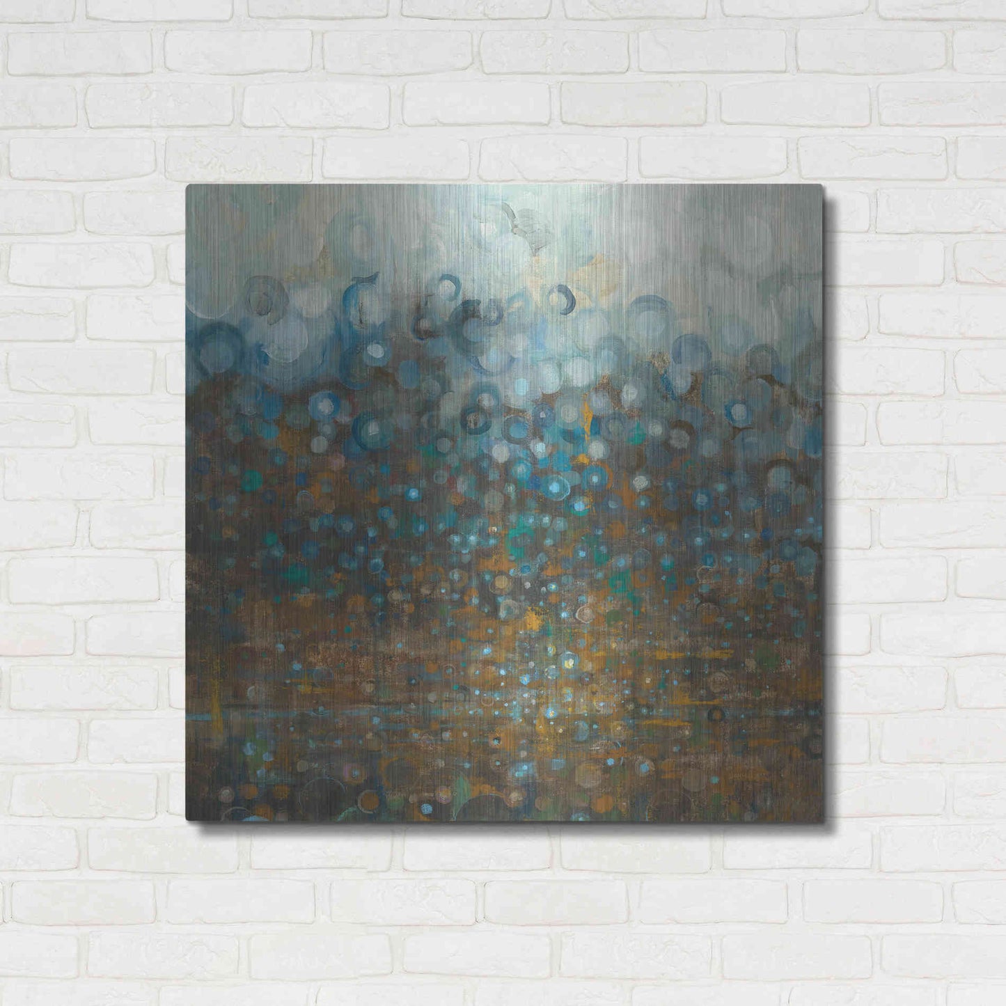Luxe Metal Art 'Blue And Bronze Dots' by Danhui Nai, Metal Wall Art,36x36