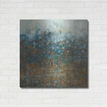 Luxe Metal Art 'Blue And Bronze Dots' by Danhui Nai, Metal Wall Art,36x36