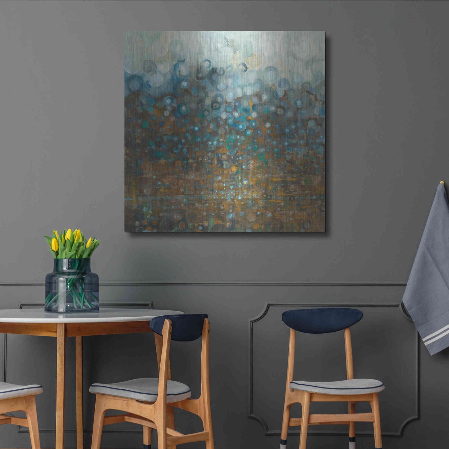 Luxe Metal Art 'Blue And Bronze Dots' by Danhui Nai, Metal Wall Art,36x36