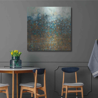 Luxe Metal Art 'Blue And Bronze Dots' by Danhui Nai, Metal Wall Art,36x36