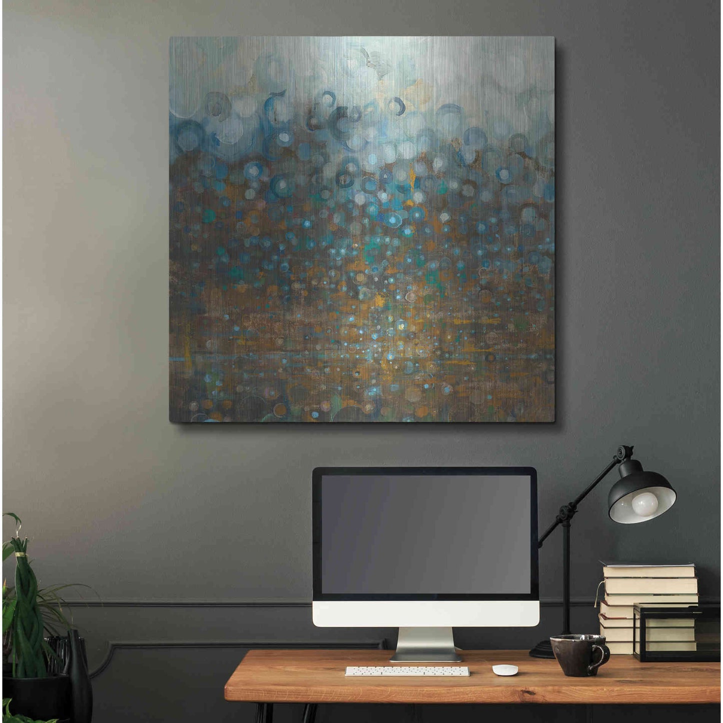 Luxe Metal Art 'Blue And Bronze Dots' by Danhui Nai, Metal Wall Art,36x36