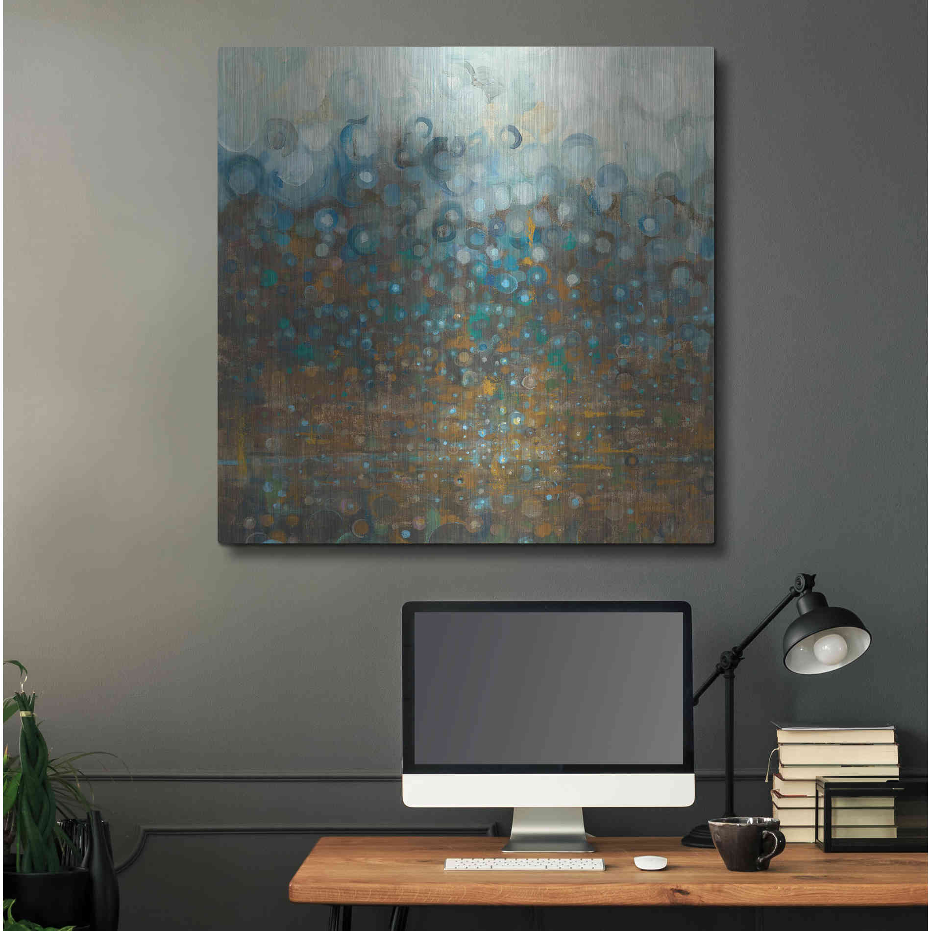 Luxe Metal Art 'Blue And Bronze Dots' by Danhui Nai, Metal Wall Art,36x36