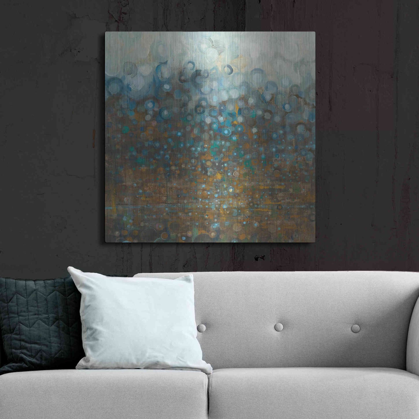Luxe Metal Art 'Blue And Bronze Dots' by Danhui Nai, Metal Wall Art,36x36