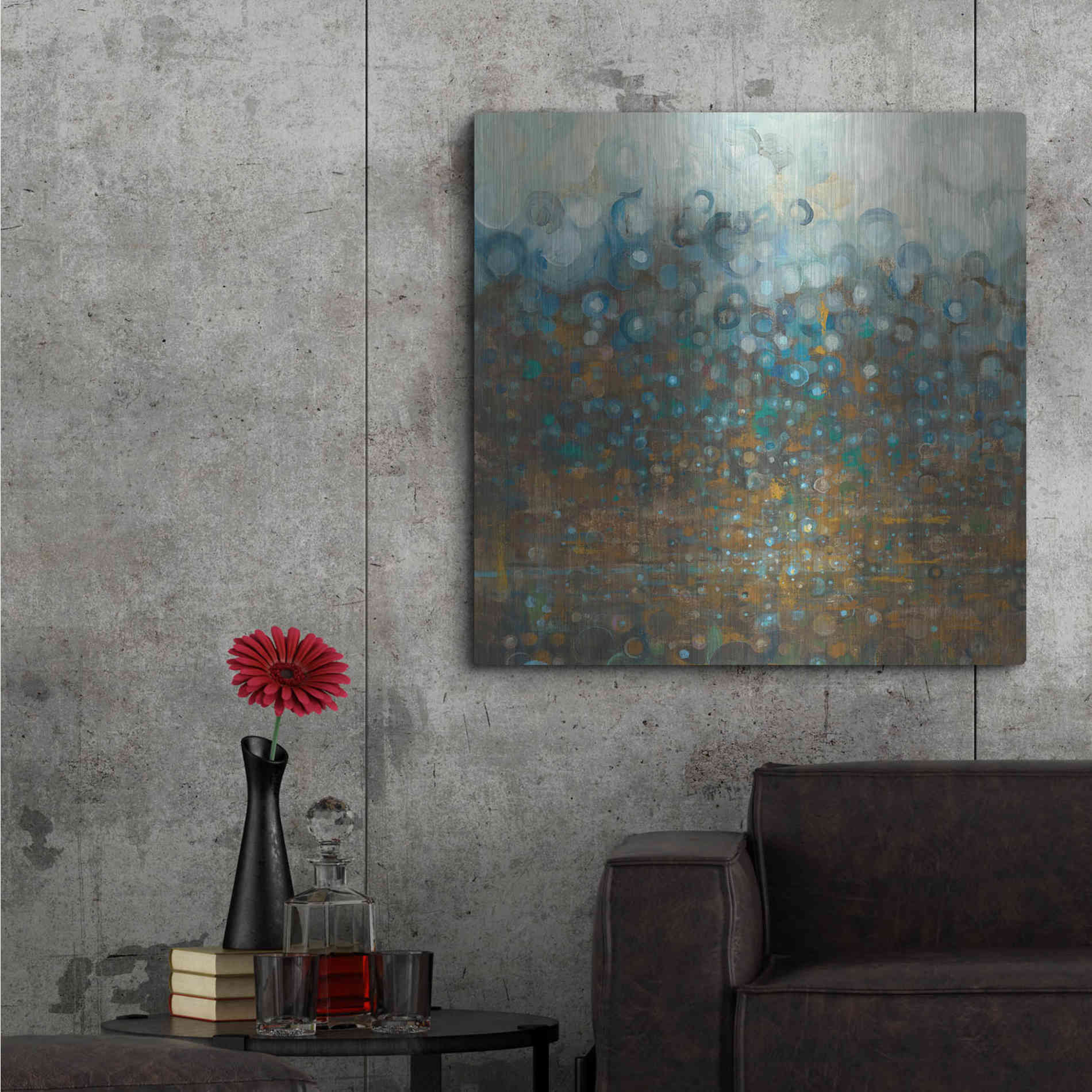 Luxe Metal Art 'Blue And Bronze Dots' by Danhui Nai, Metal Wall Art,36x36