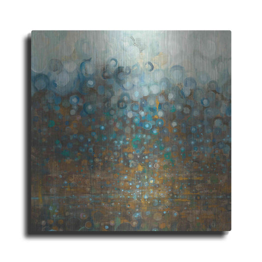 Luxe Metal Art 'Blue And Bronze Dots' by Danhui Nai, Metal Wall Art