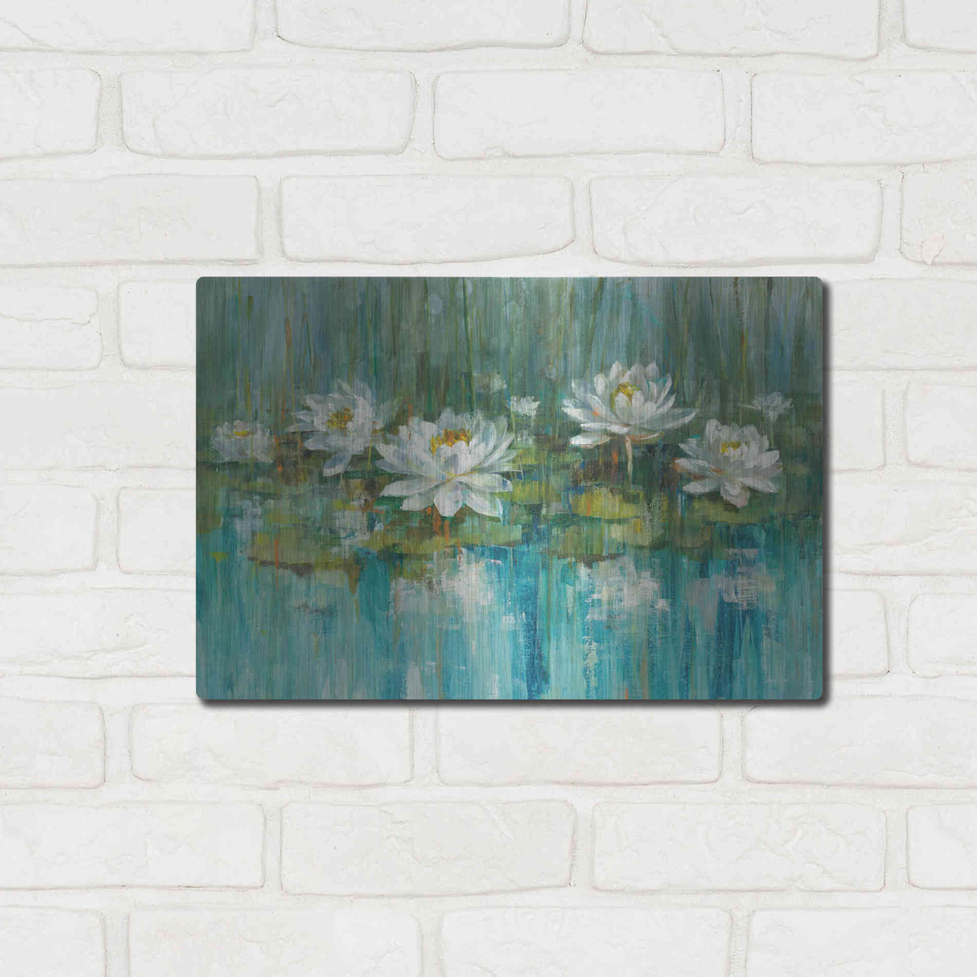 Luxe Metal Art 'Water Lily Pond' by Danhui Nai, Metal Wall Art,16x12