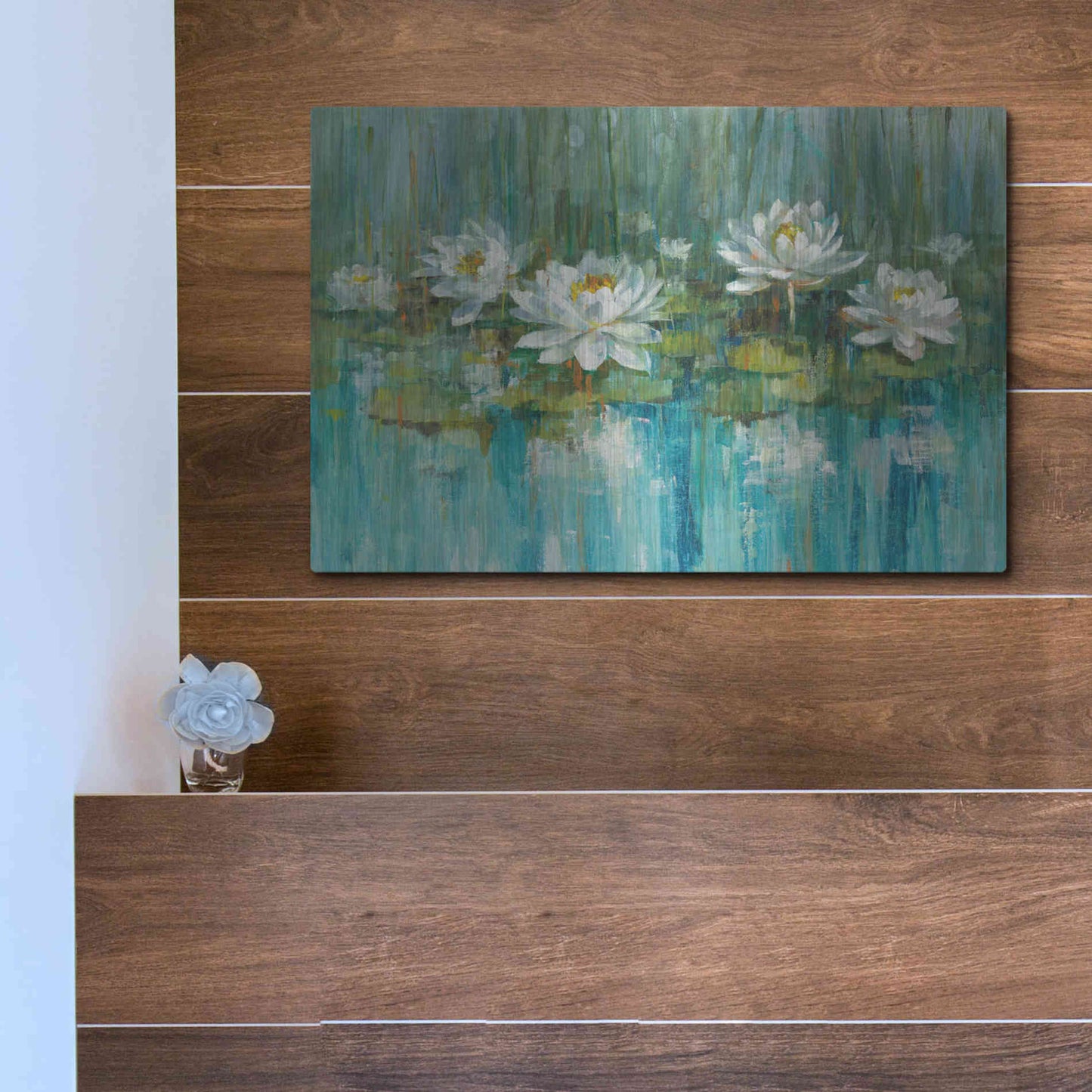 Luxe Metal Art 'Water Lily Pond' by Danhui Nai, Metal Wall Art,16x12