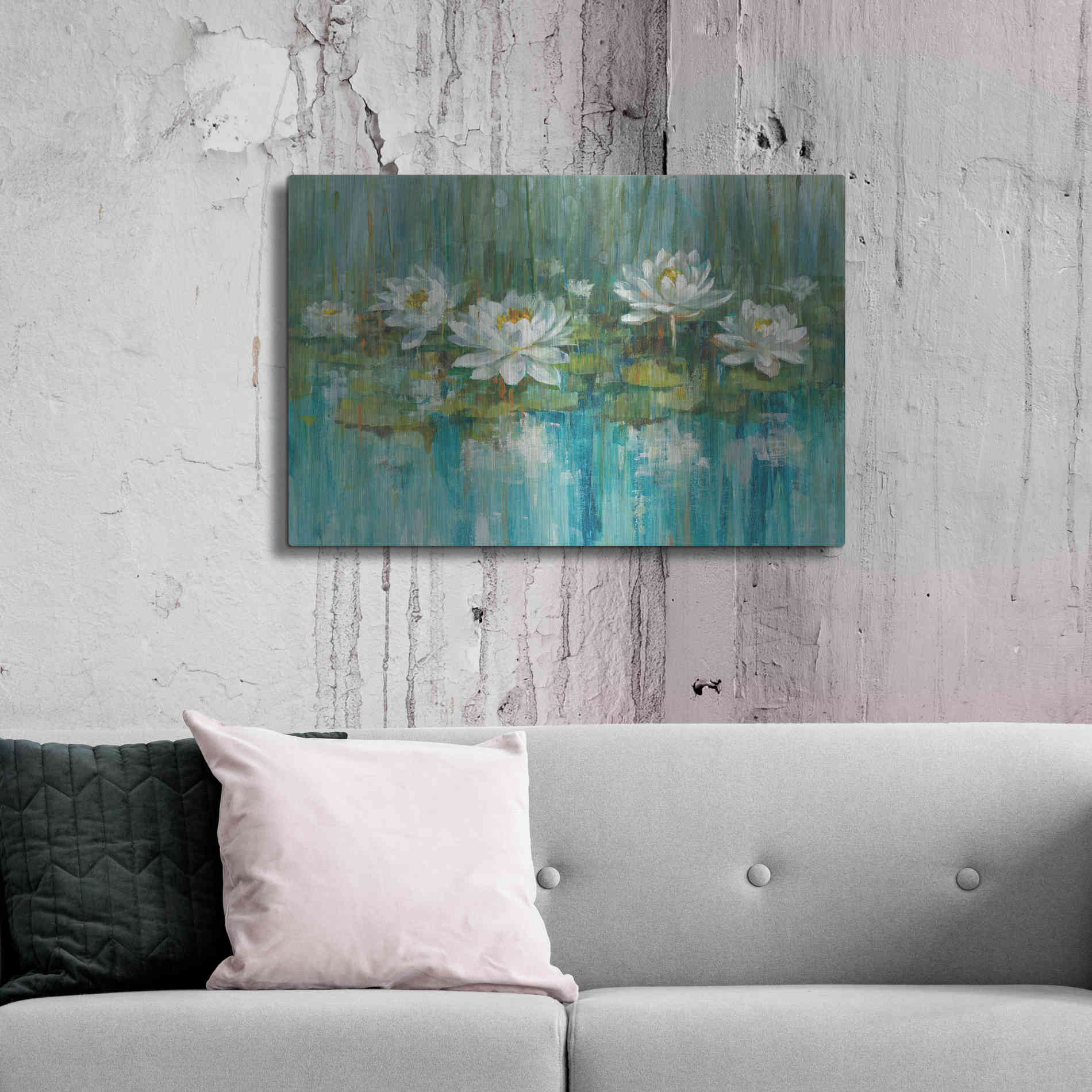 Luxe Metal Art 'Water Lily Pond' by Danhui Nai, Metal Wall Art,36x24