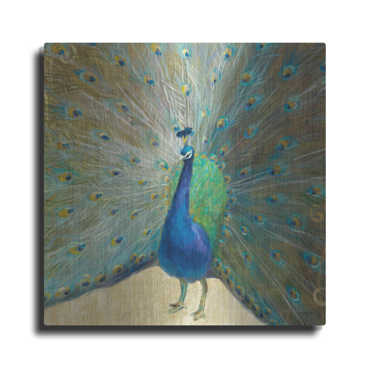Luxe Metal Art 'Blue Peacock' by Danhui Nai, Metal Wall Art