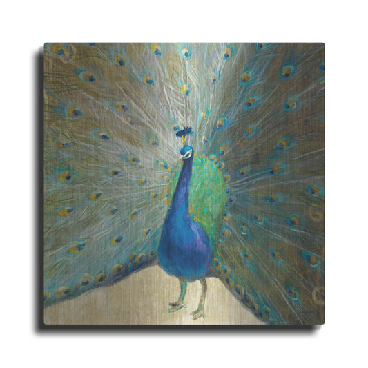 Luxe Metal Art 'Blue Peacock' by Danhui Nai, Metal Wall Art