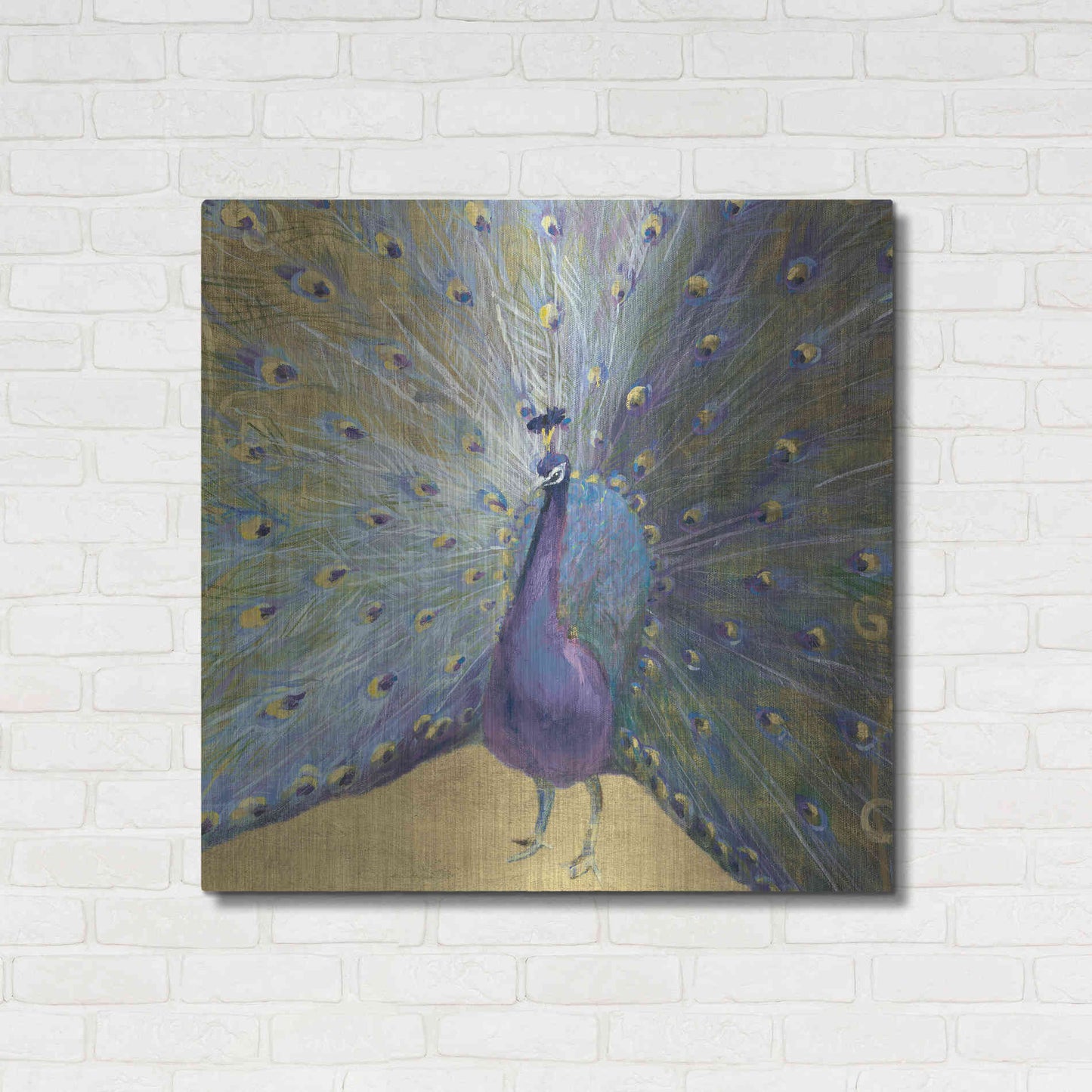 Luxe Metal Art 'Purple And Gold Peacock' by Danhui Nai, Metal Wall Art,36x36